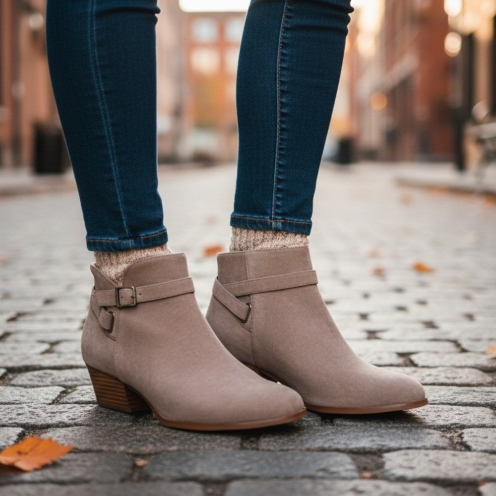 Giani Bernini Womens Suede Ankle Boots Size 7.5 Block Heel‎ Comfort Memory Foam